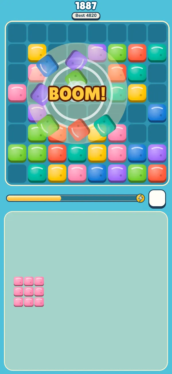 A bomb exploding on the board with a BOOM! banner